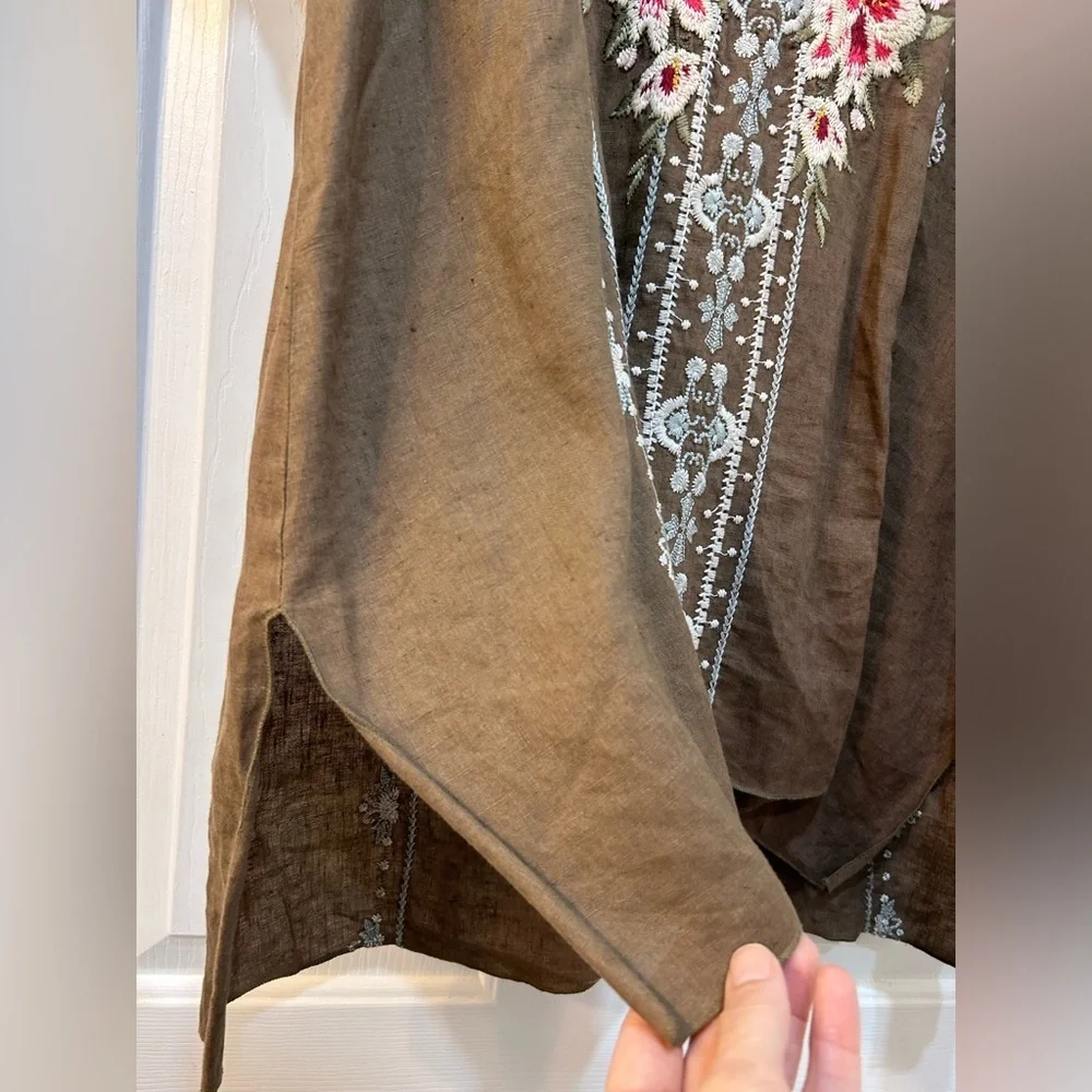 Johnny Was 100% Linen Heavily Embroidered Rustic Boho Tunic Top Sz s - Picture 8 of 12